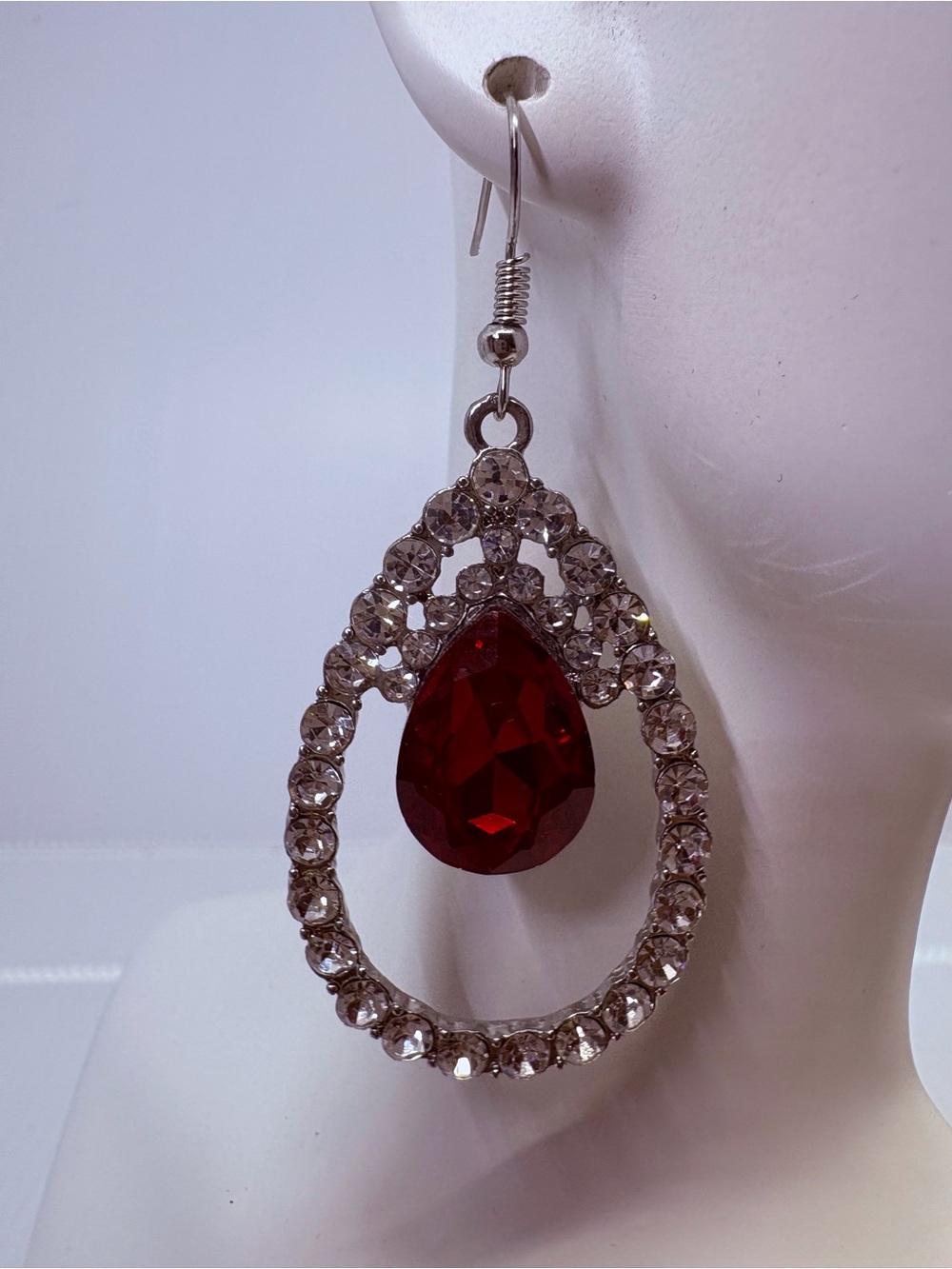 Red Teardrop Crystal Drop Earrings